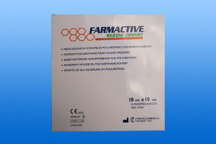 Habszivacs kötszer szilikonos felülettel öntap. - FARMACTIVE 10x10 cm